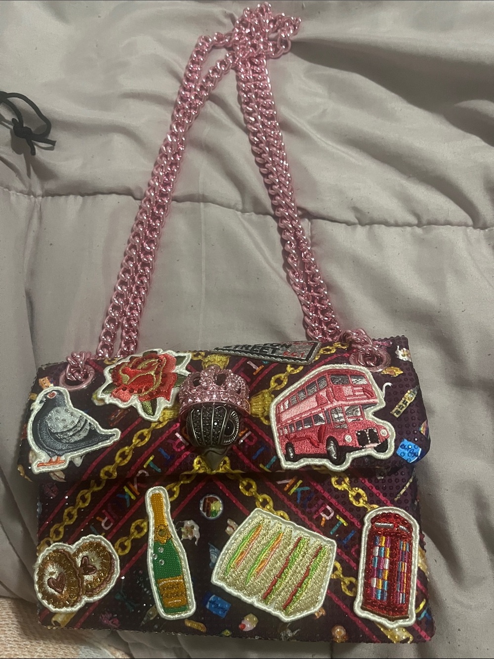 NWT Kurt Geiger Kensington Mini Pink Embellished Sequin Crossbody Bag - Women